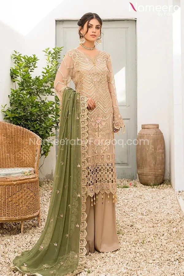 HSY Pakistani Kameez with Trousers in Peach Color #PF82