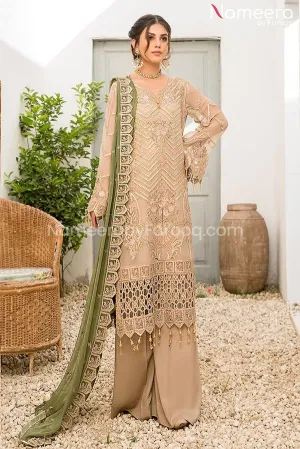 HSY Pakistani Kameez with Trousers in Peach Color #PF82