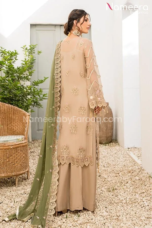 HSY Pakistani Kameez with Trousers in Peach Color #PF82