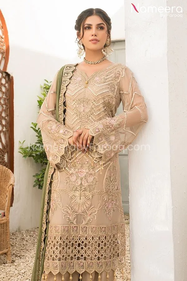 HSY Pakistani Kameez with Trousers in Peach Color #PF82