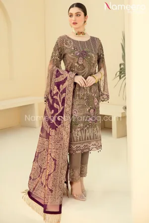 HSY Pakistani Party Dress in Mehndi Color Online #PF102