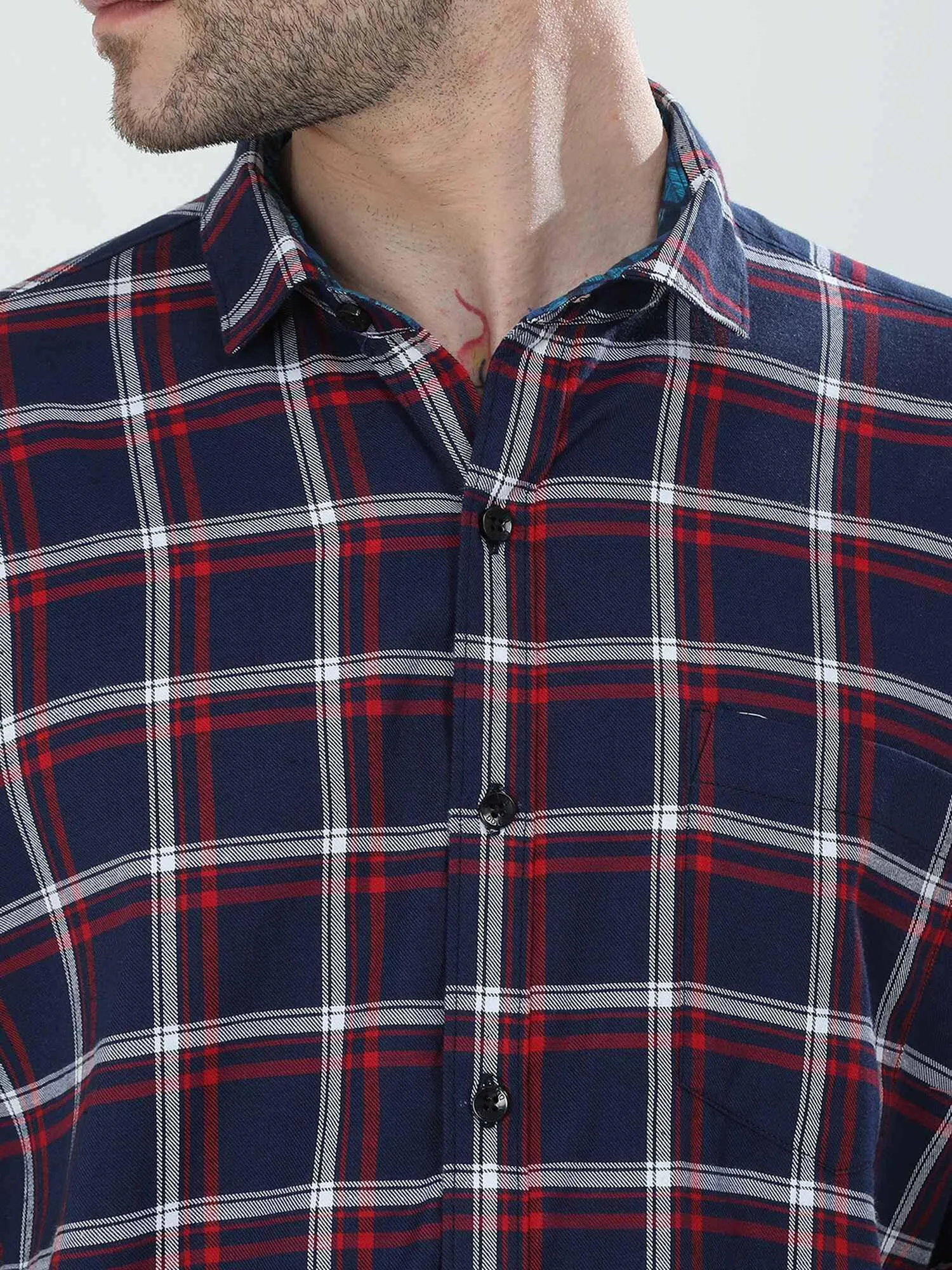 Indigo Checkered Cotton Shirt