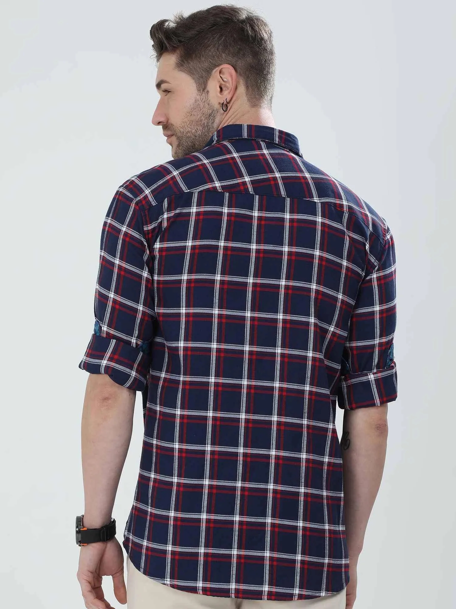 Indigo Checkered Cotton Shirt