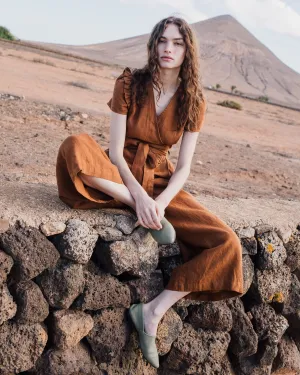 IVY wrap wide leg linen jumpsuit