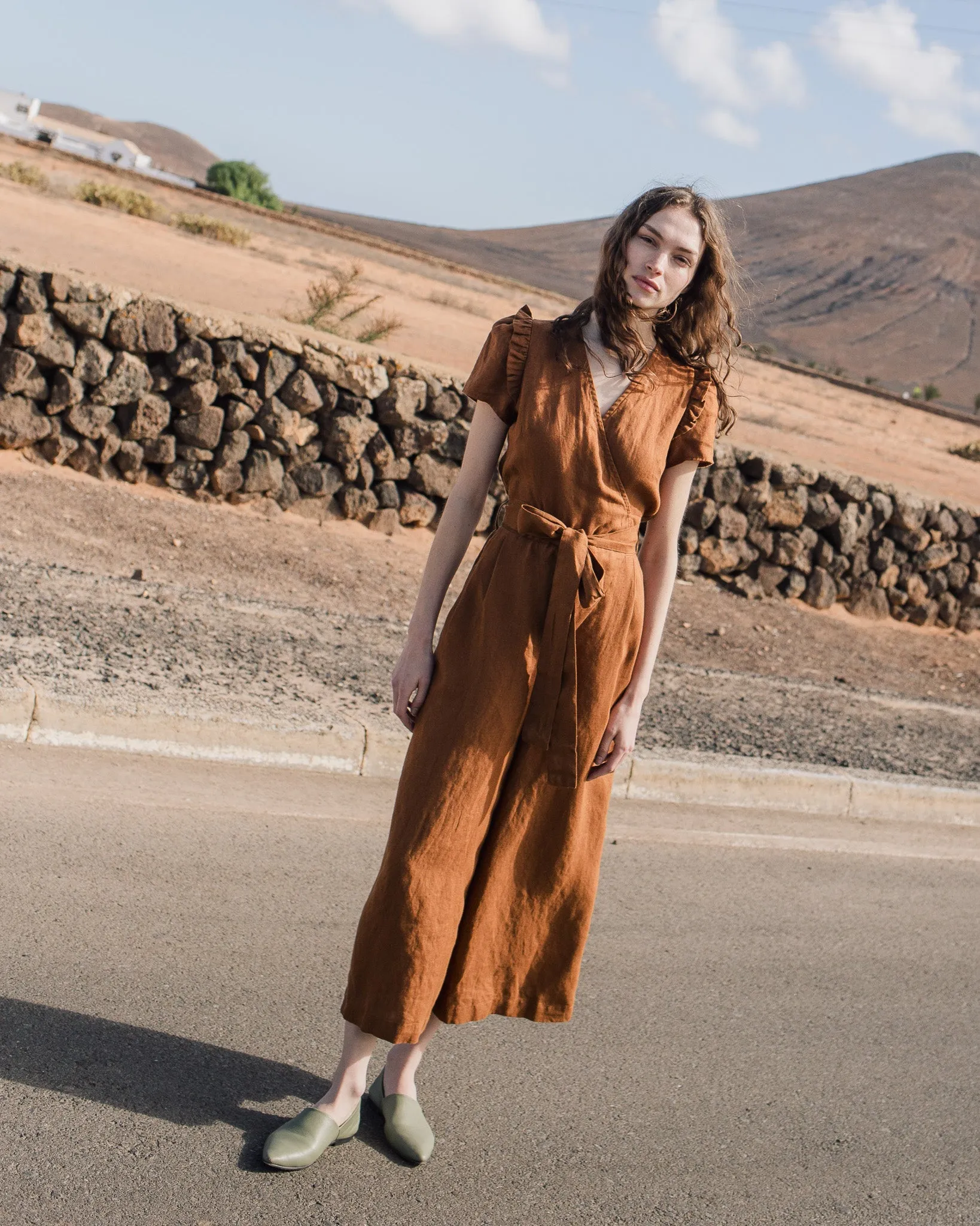 IVY wrap wide leg linen jumpsuit