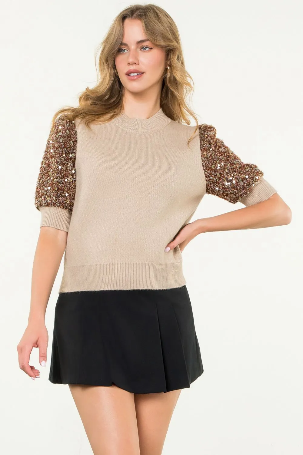 Katrina Sequin Sleeve Knit THML Top