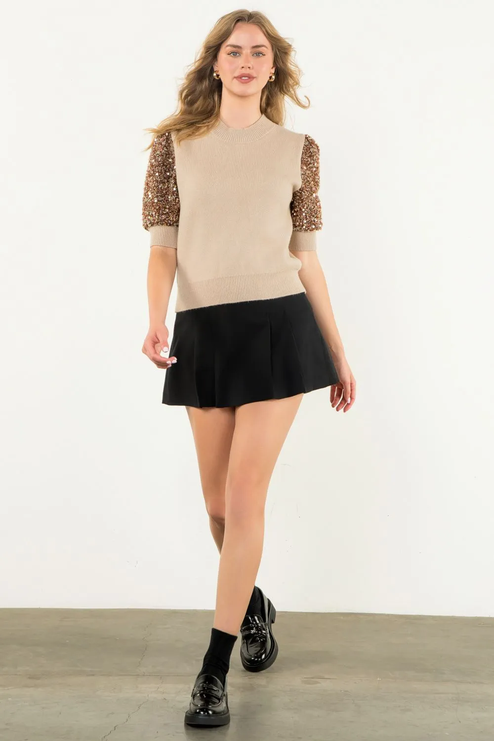 Katrina Sequin Sleeve Knit THML Top