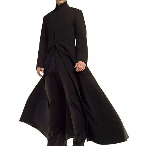 Keanu Reeves Black Woolen Trench Coat