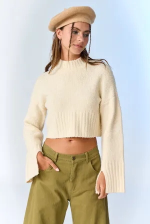 Khloe Mock Neck Sleeve Slit Knit Top