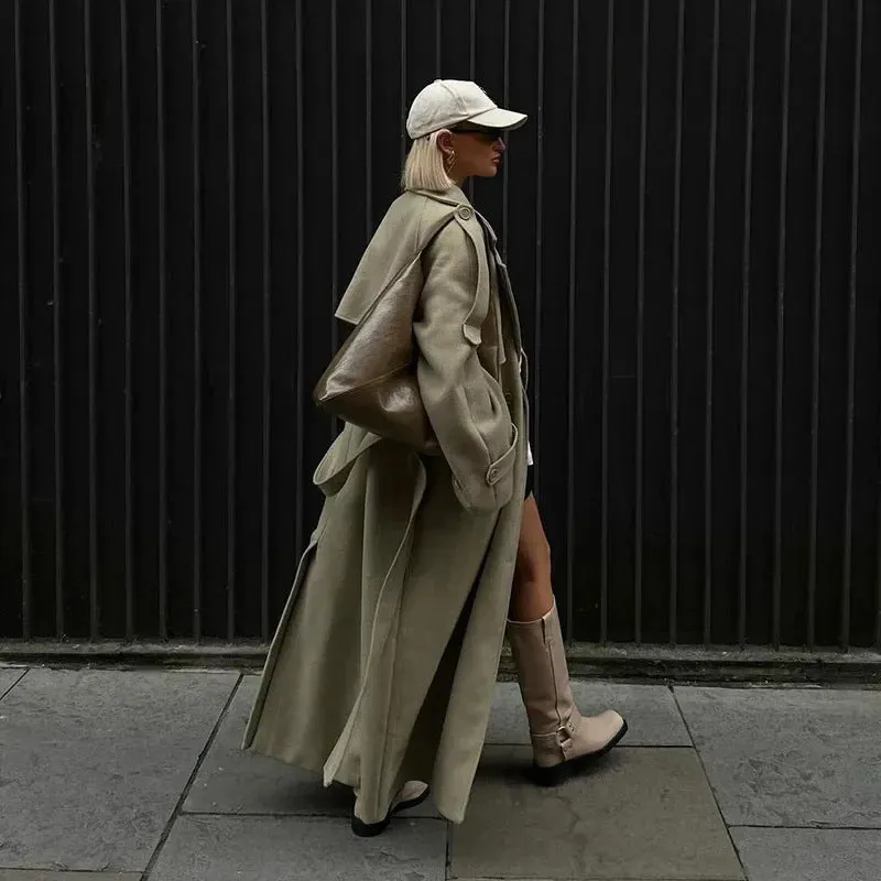 Lapeled Extra-long Elegant Trench Coat