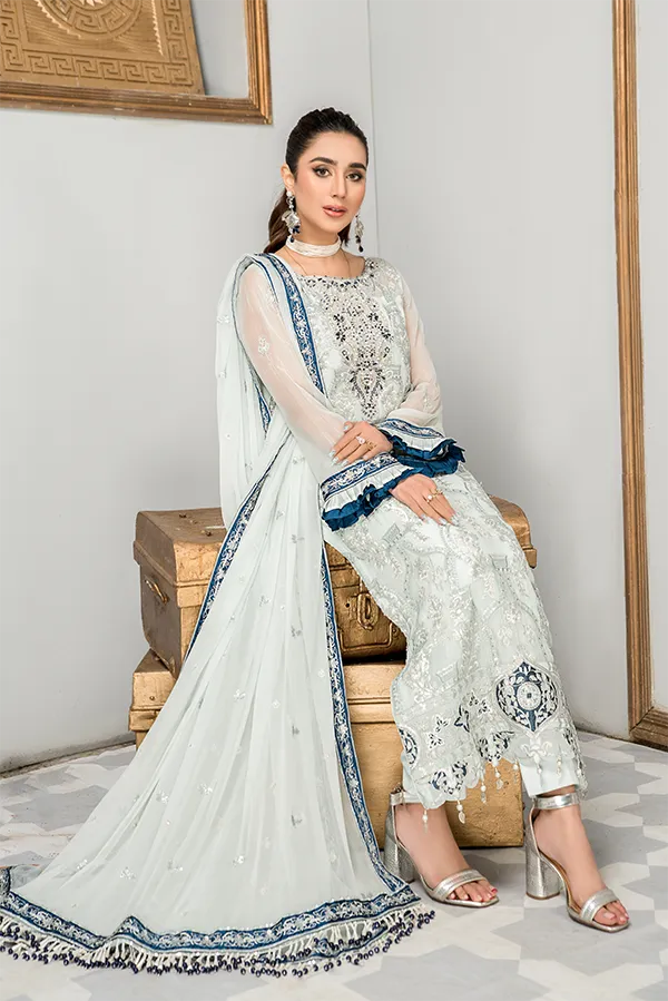 Latest Pakistani Salwar Kameez in Ice Blue Shade #PF480