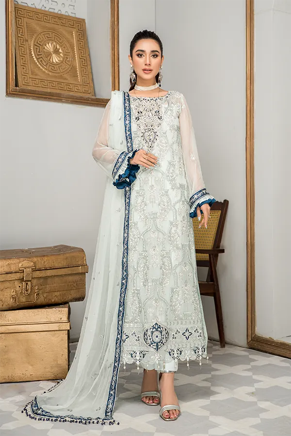 Latest Pakistani Salwar Kameez in Ice Blue Shade #PF480