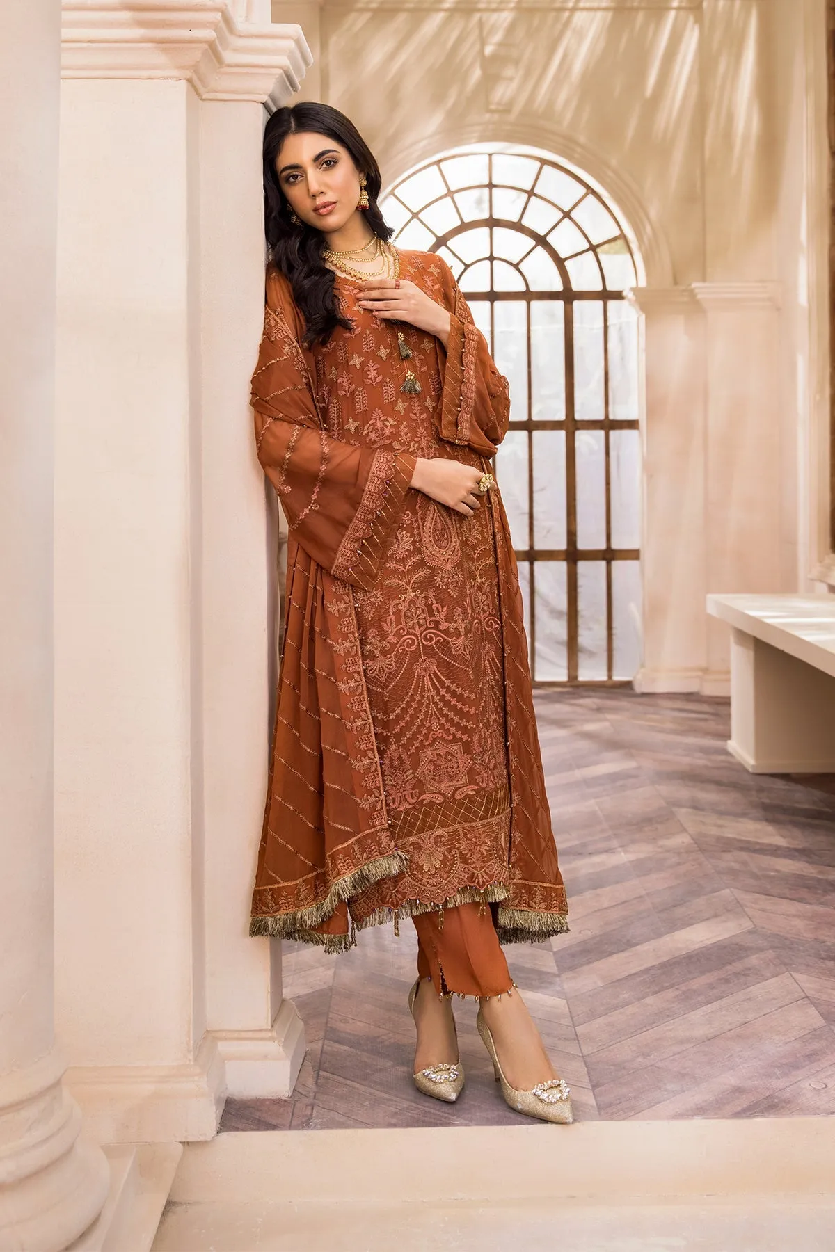 Latest Rusty Orange Salwar Kameez in Chiffon #PF445