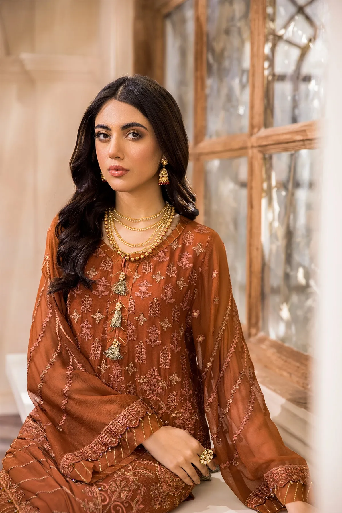 Latest Rusty Orange Salwar Kameez in Chiffon #PF445