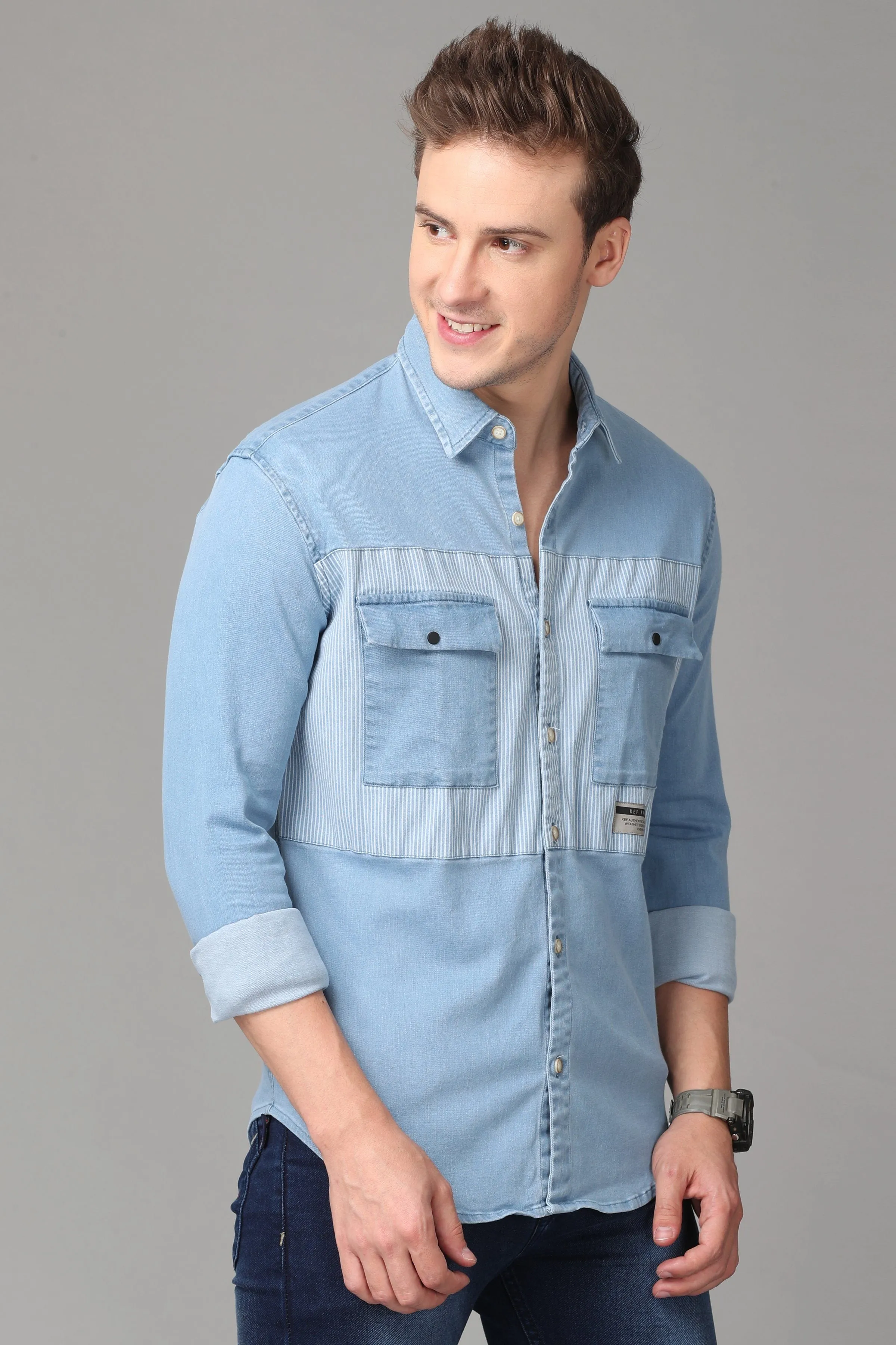 Light Blue and white Denim Shirt