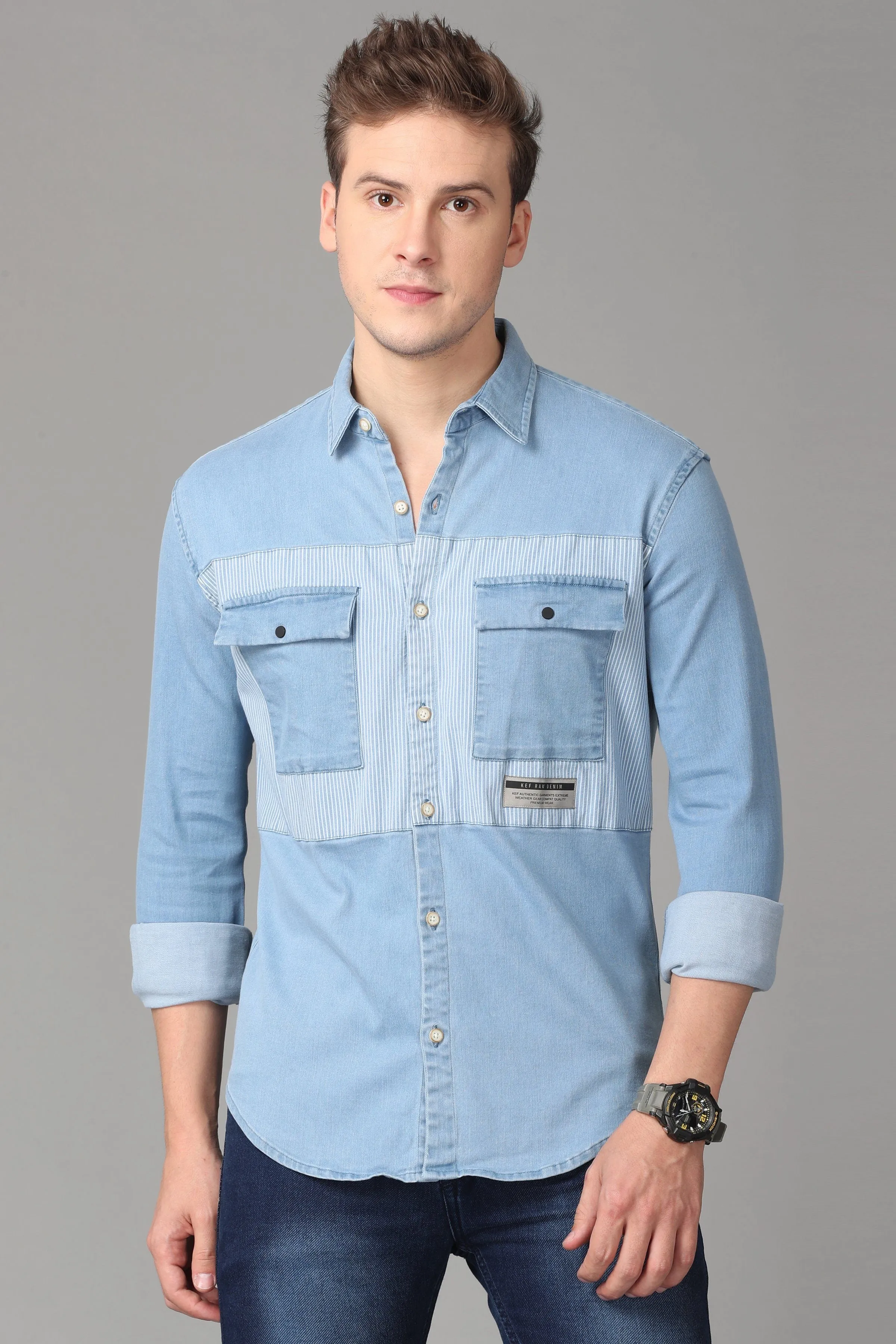 Light Blue and white Denim Shirt