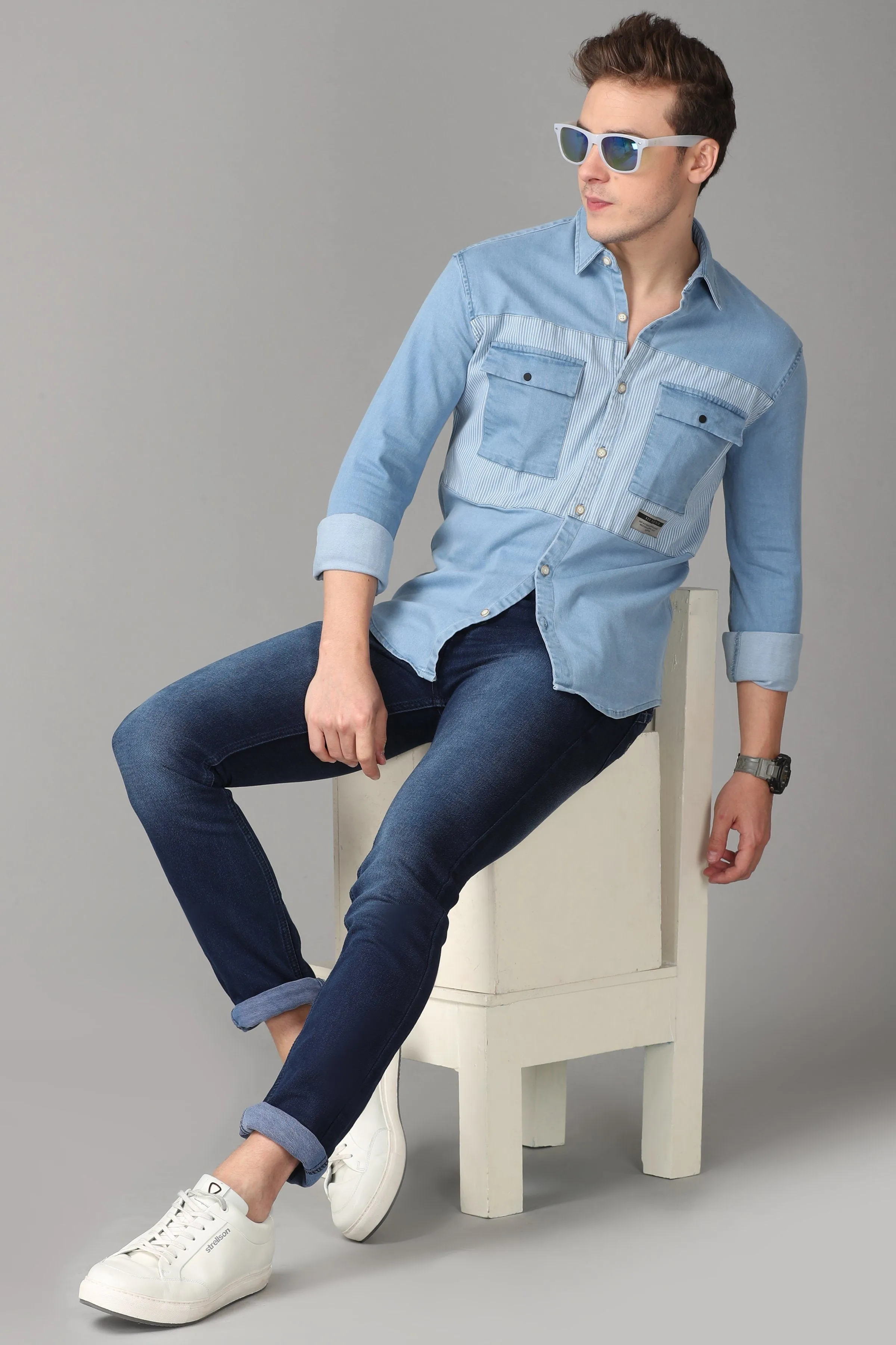 Light Blue and white Denim Shirt