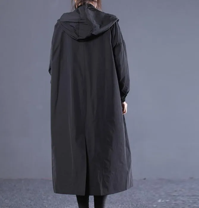 Long Hooded Casual Coat Loose A line Parka Plus Size Coat Jacket