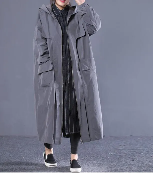 Long Hooded Casual Coat Loose A line Parka Plus Size Coat Jacket