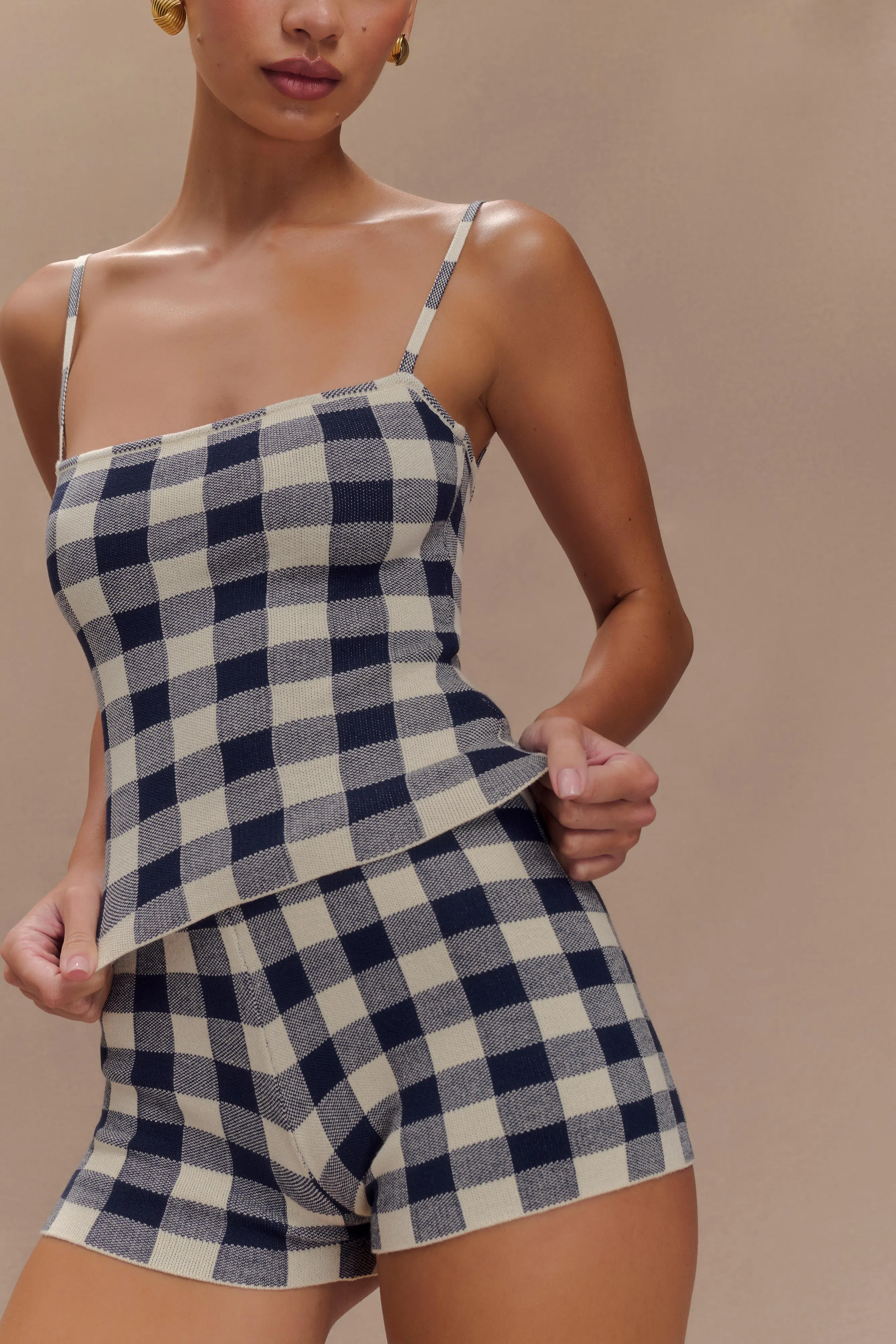 Marcie Sleeveless Knit Top - Navy Gingham