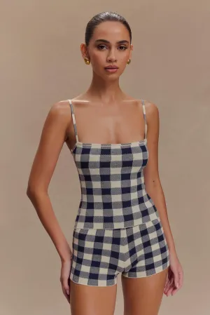 Marcie Sleeveless Knit Top - Navy Gingham