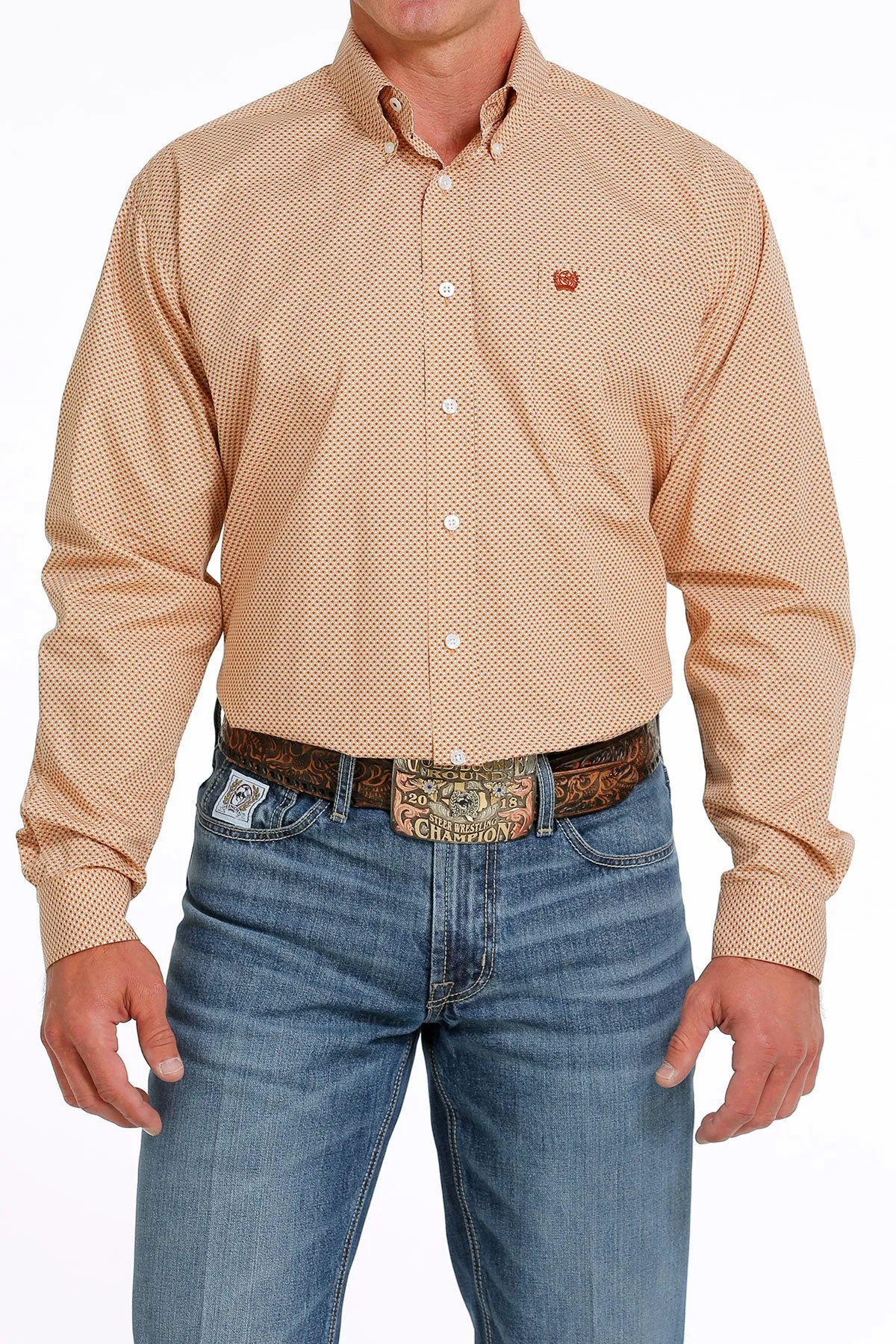 Men's Cinch Khaki Geometric Print Long Sleeve Shirt - MTW1105614