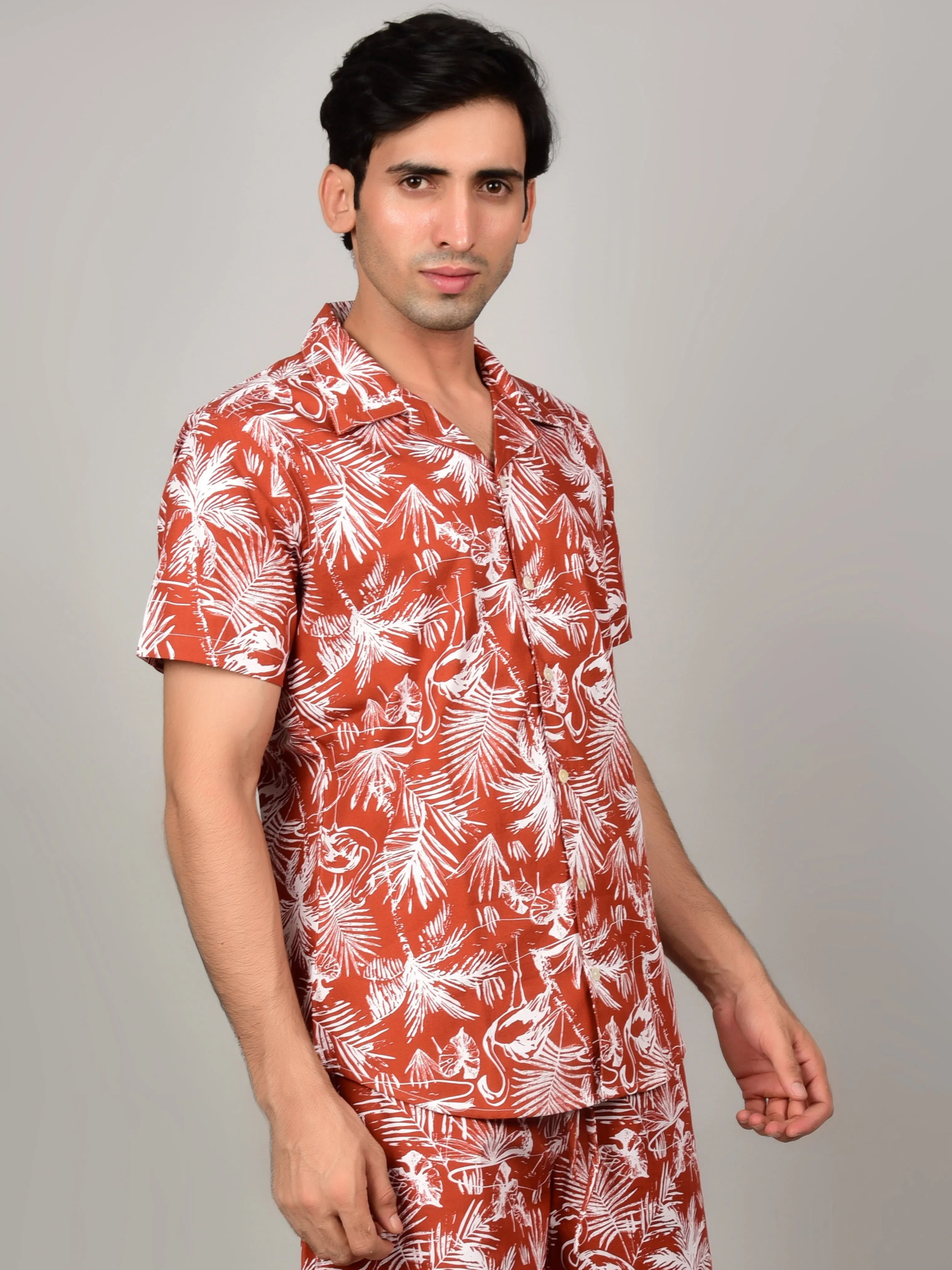 Men's Crimson Red Shirt - Floral or Leaf Print