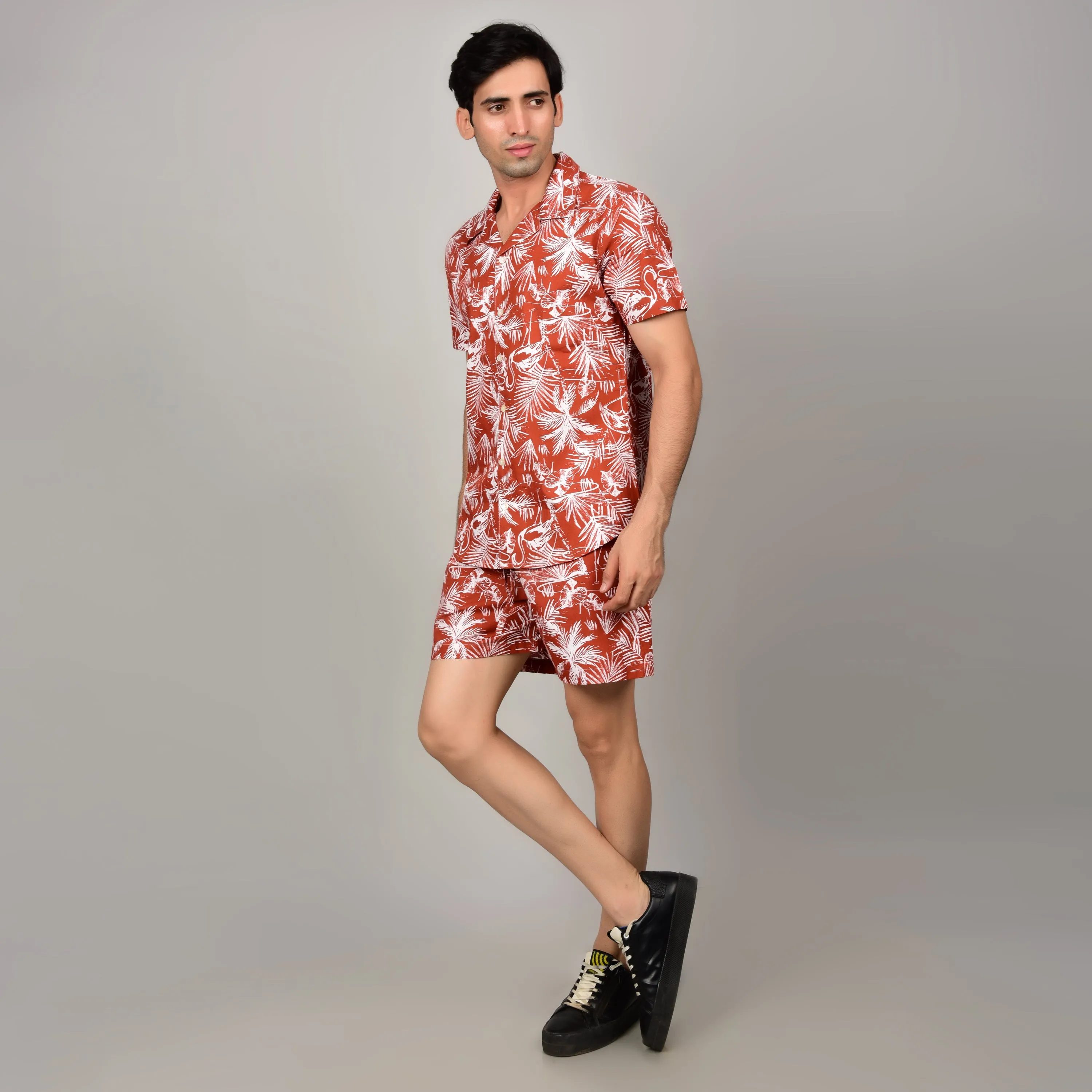 Men's Crimson Red Shirt - Floral or Leaf Print