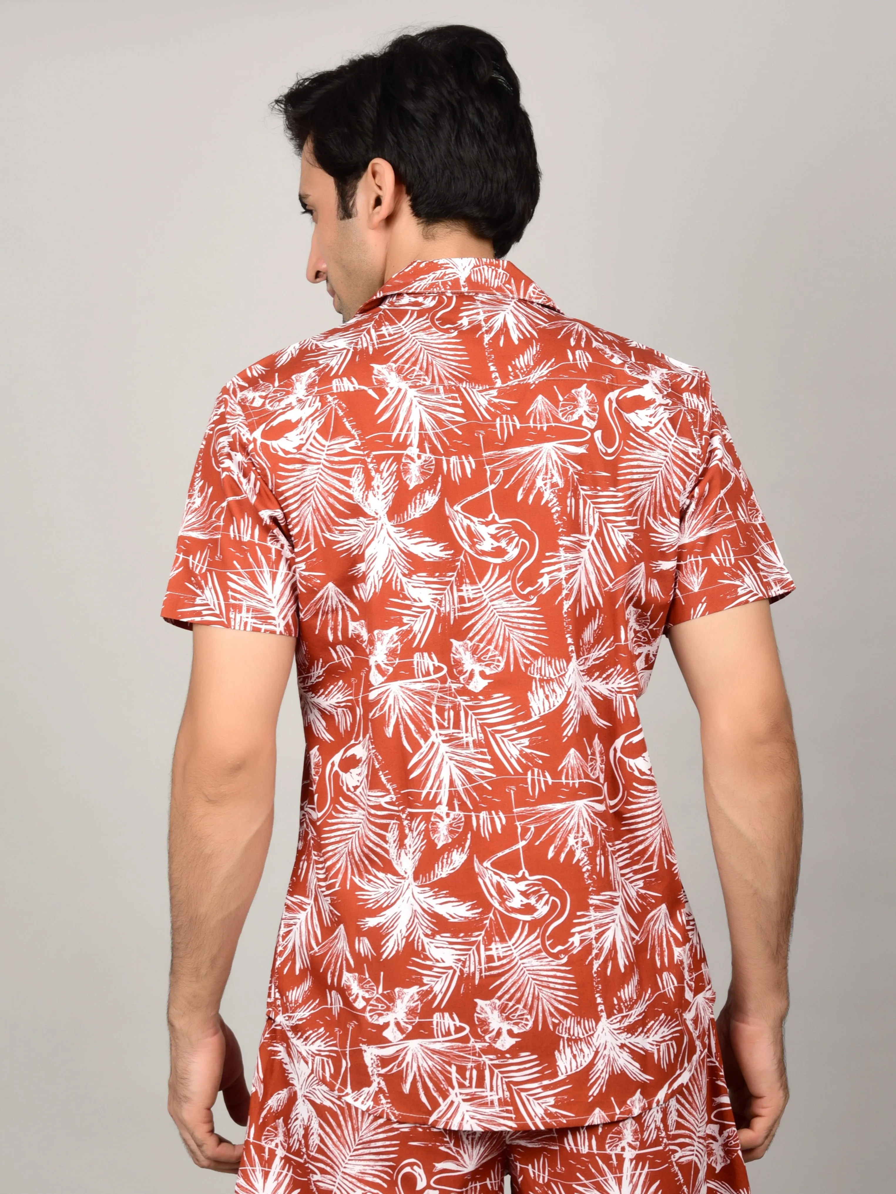 Men's Crimson Red Shirt - Floral or Leaf Print