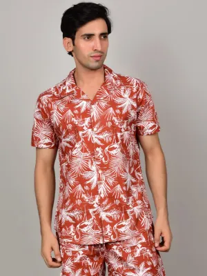 Men's Crimson Red Shirt - Floral or Leaf Print