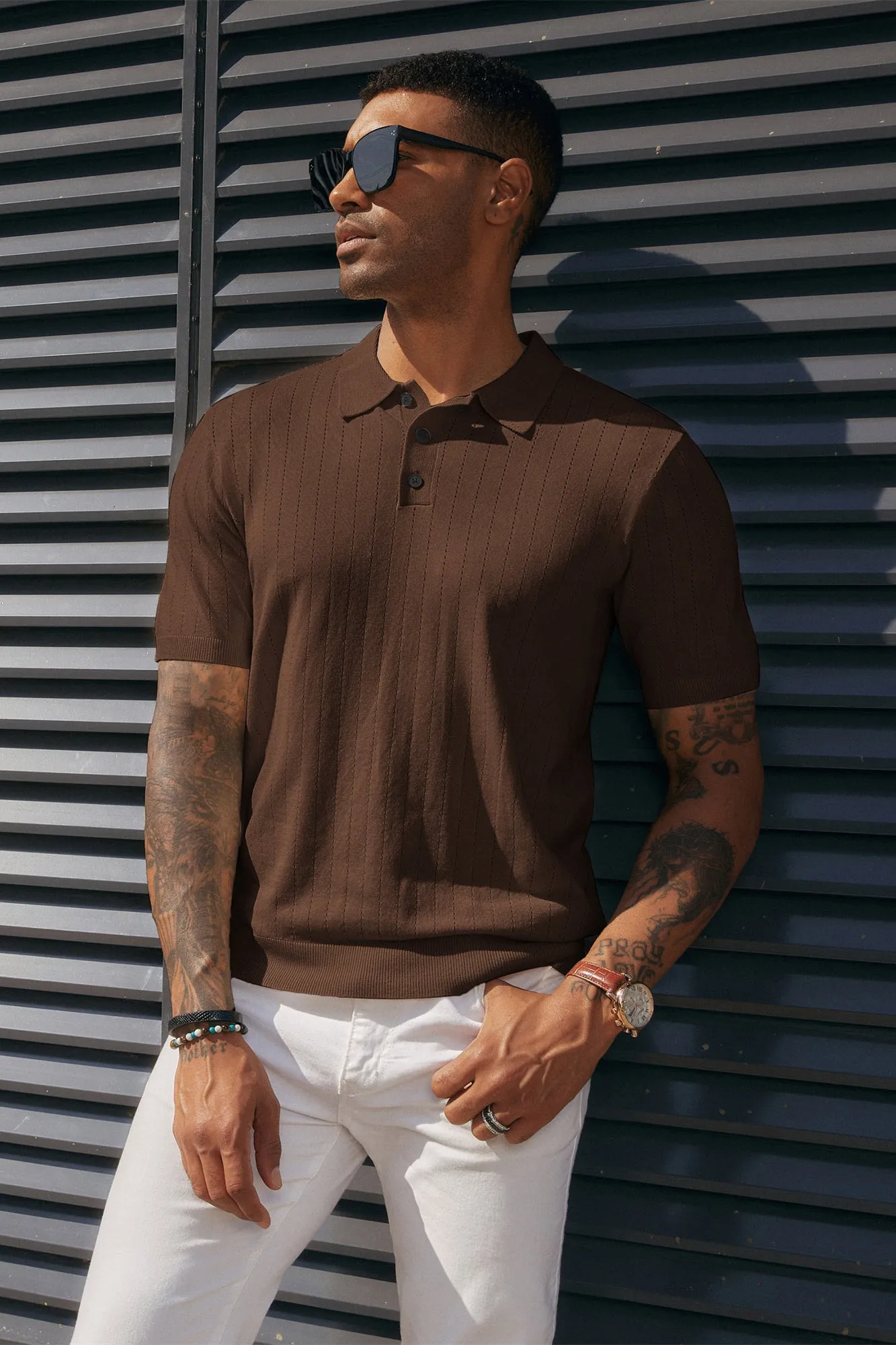 Men's Knit Polo Shirts Casual Short Sleeve Solid Button Down Pullover Polo T Shirts