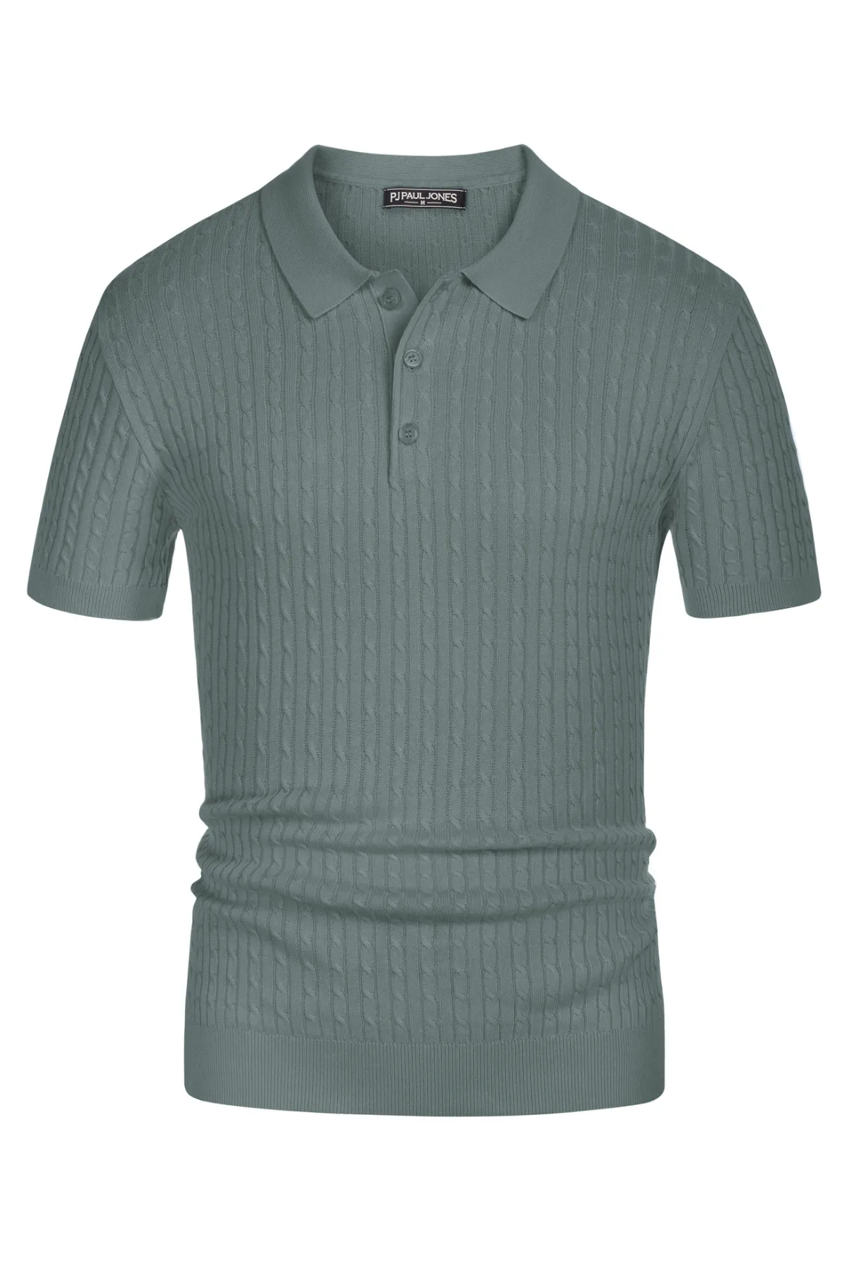 Men's Short Sleeve Polo Pullover Shirts Classic Cable Knitted Golf Polo Casual Shirts