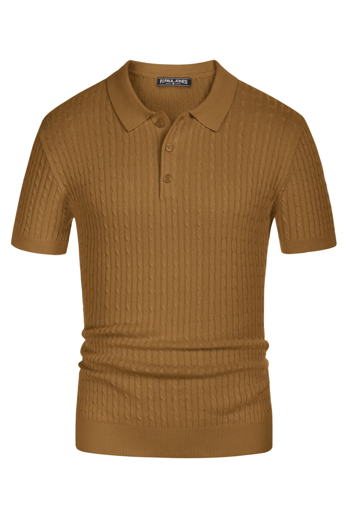 Men's Short Sleeve Polo Pullover Shirts Classic Cable Knitted Golf Polo Casual Shirts