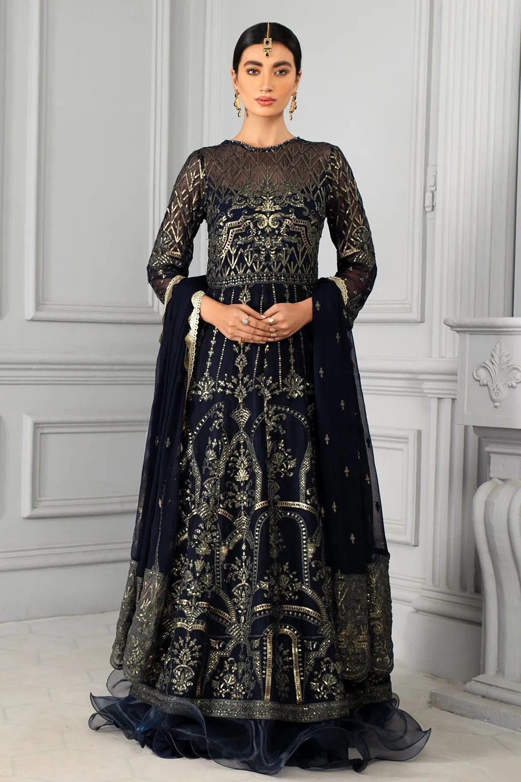 Navy Blue Pakistani Dress with Fine Embroidery #PF324