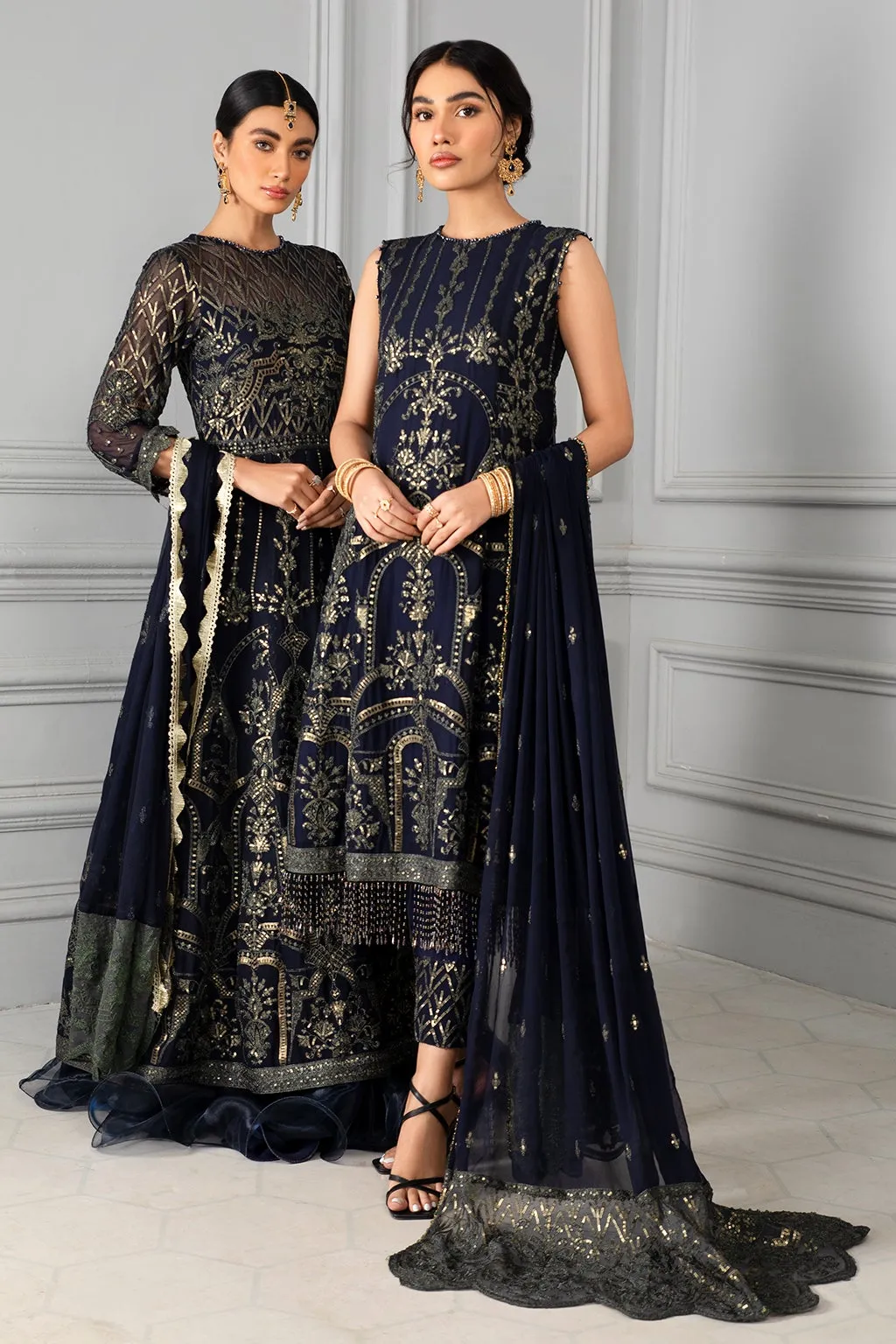 Navy Blue Pakistani Dress with Fine Embroidery #PF324