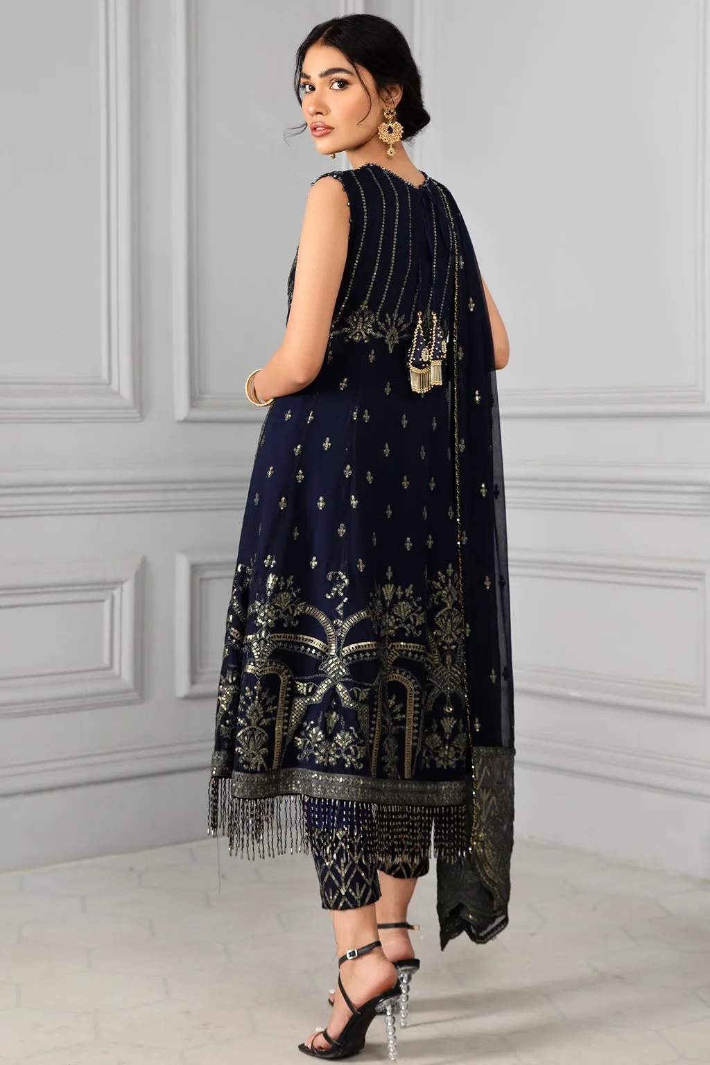 Navy Blue Pakistani Dress with Fine Embroidery #PF324