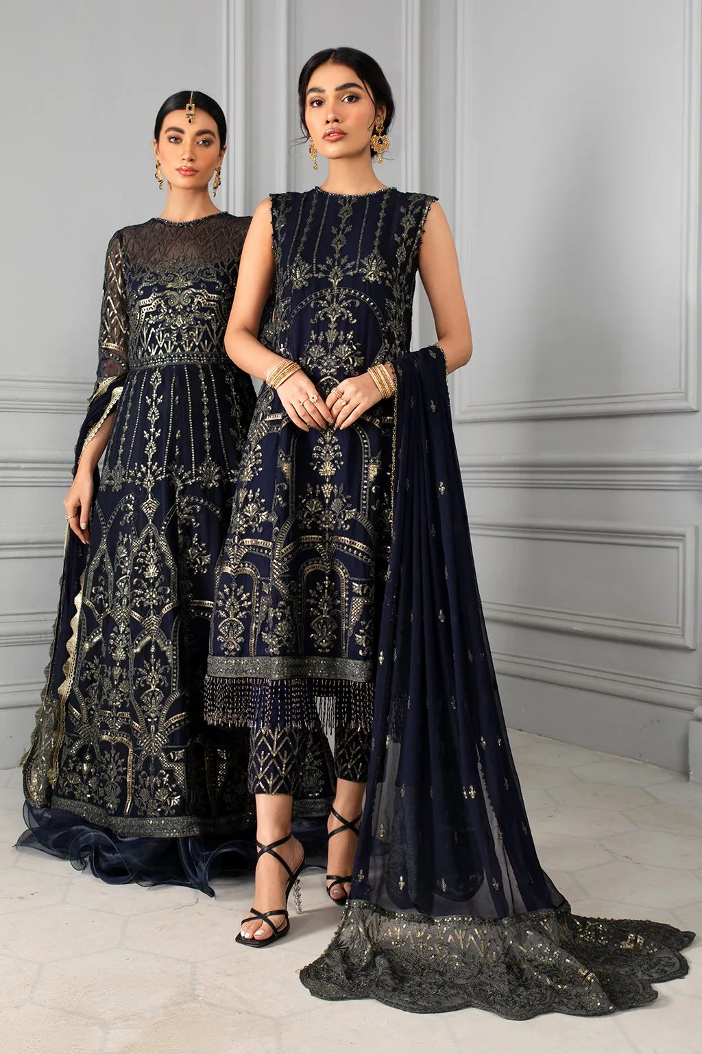 Navy Blue Pakistani Dress with Fine Embroidery #PF324