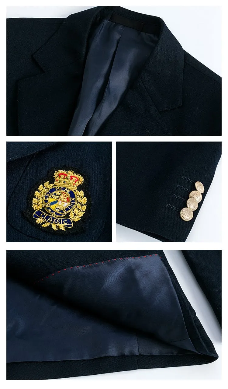 Navy Double Button Notch Lapel Men's Blazer