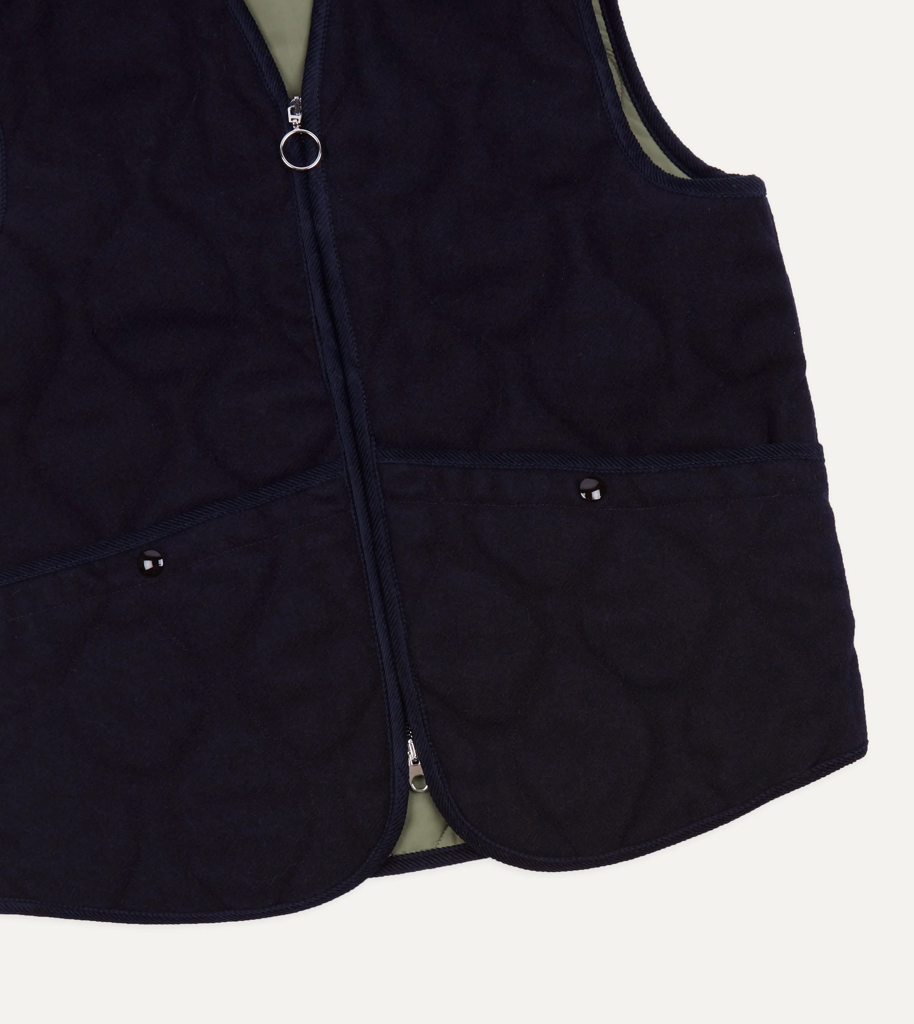 Navy Quilted Melton Wool Zip Vest