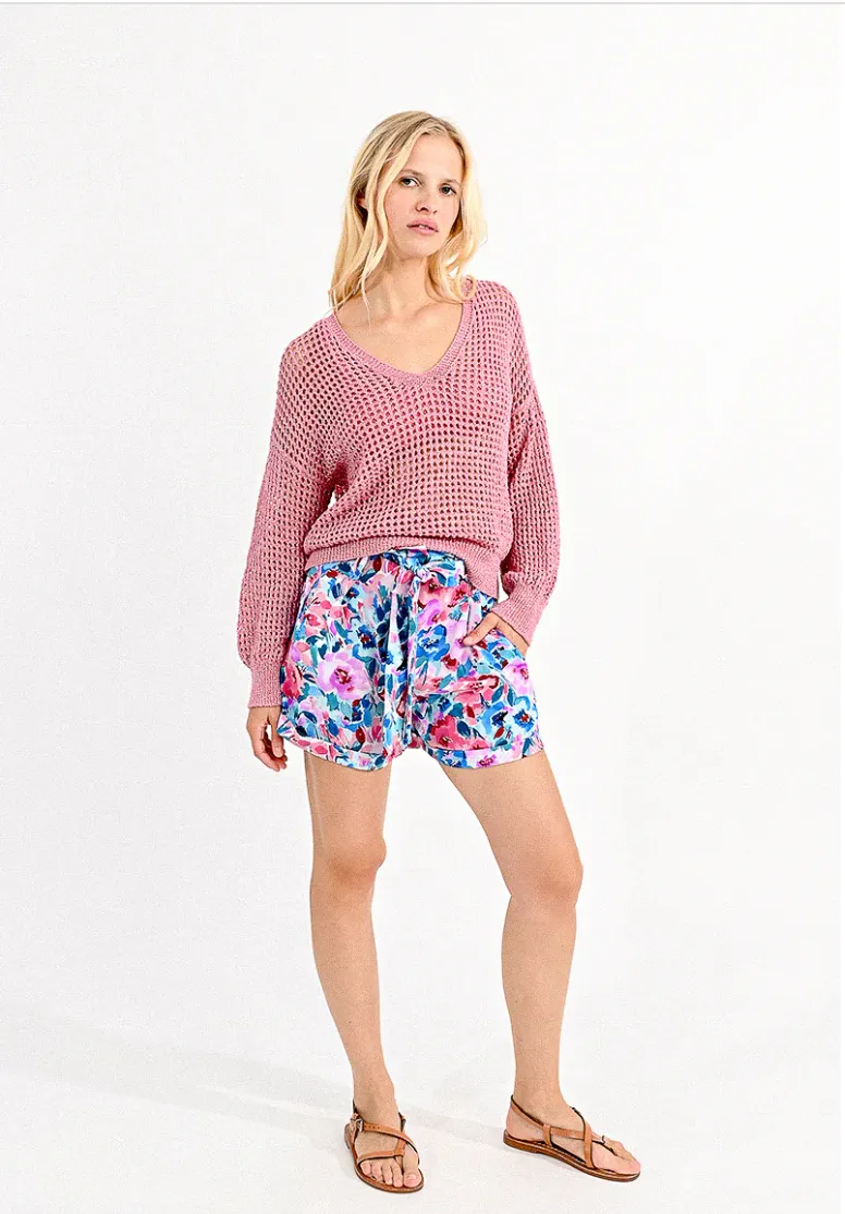 Open Weave V-neck Knit Sweater