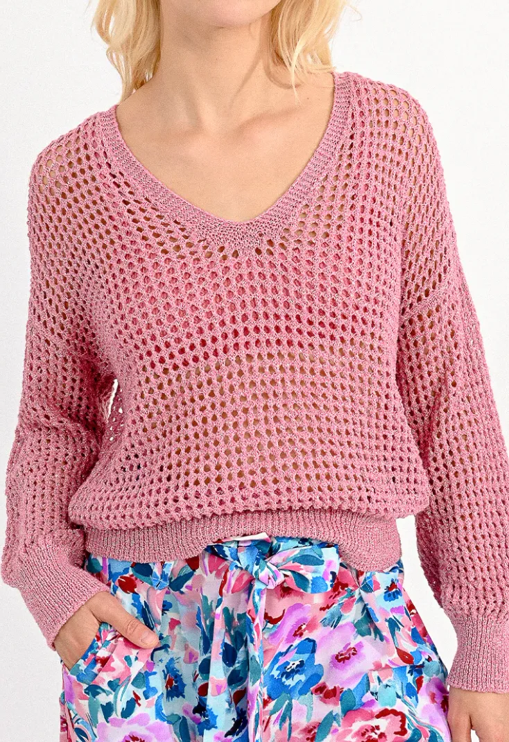 Open Weave V-neck Knit Sweater