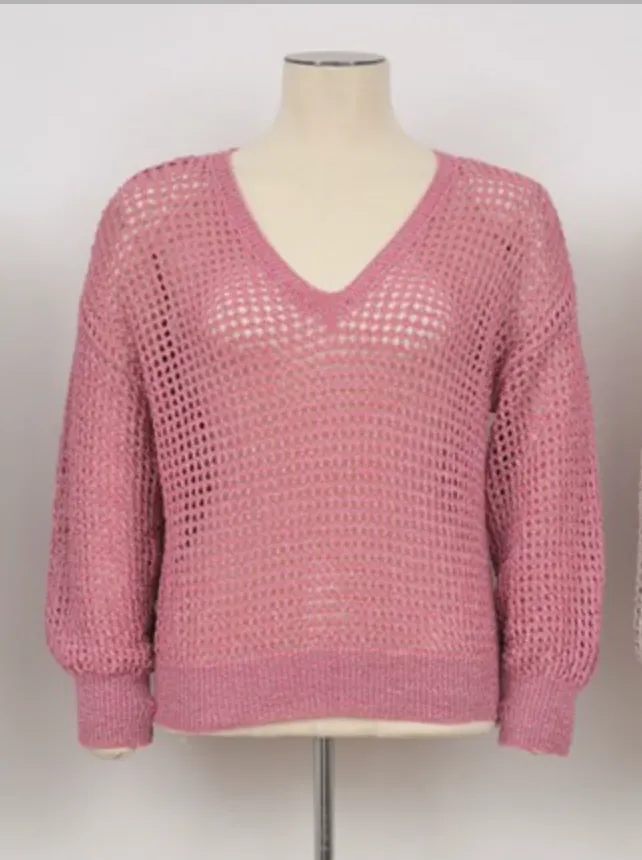 Open Weave V-neck Knit Sweater