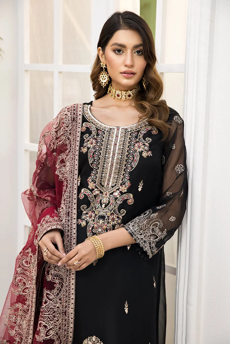 Organza Black Salwar Kameez with Red Dupatta #PF493