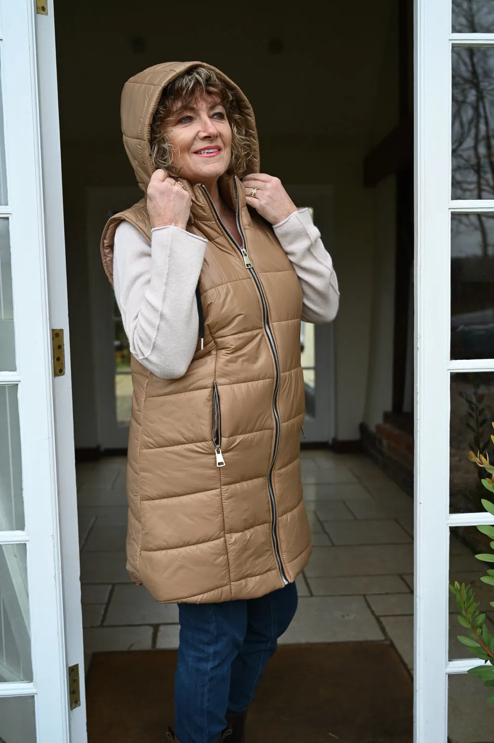 Padded Longline Gilet - Petite | Tan