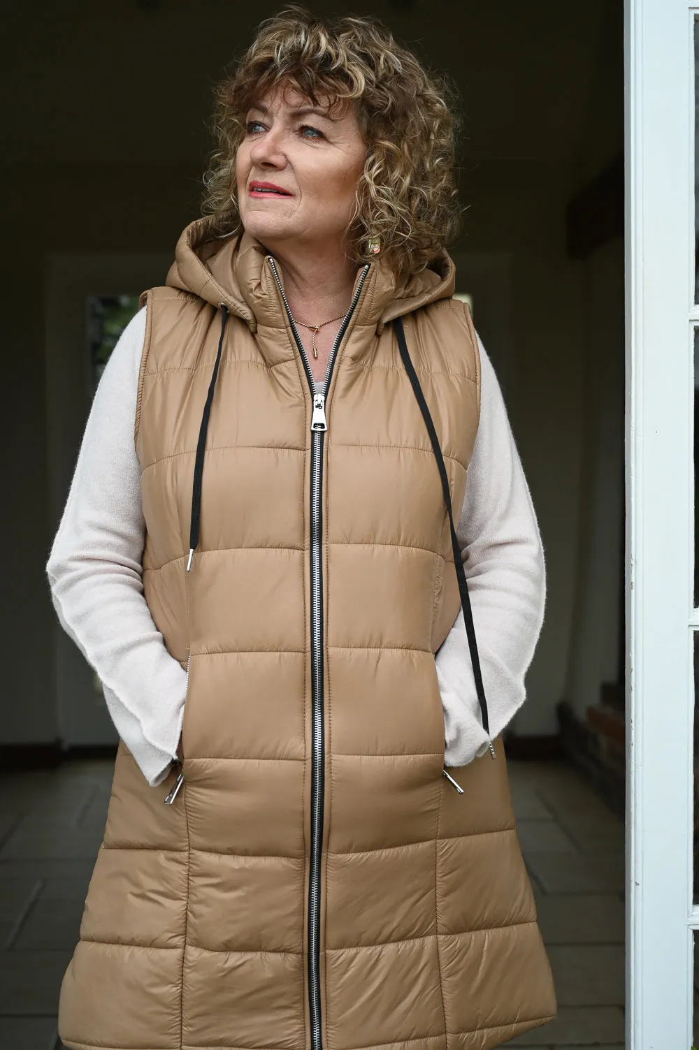 Padded Longline Gilet - Petite | Tan