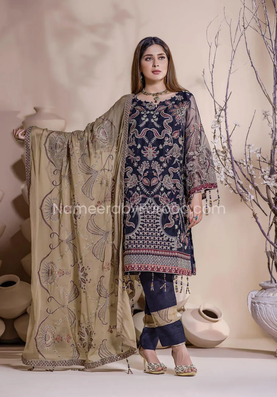 Pakistani Embroidered Dress in Blue Color 2021 #PF212