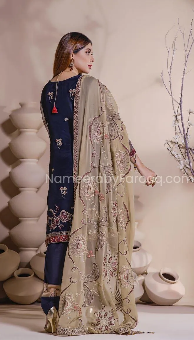 Pakistani Embroidered Dress in Blue Color 2021 #PF212