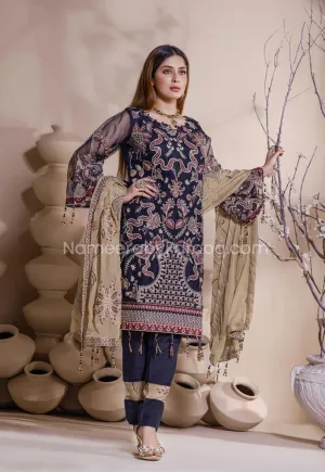 Pakistani Embroidered Dress in Blue Color 2021 #PF212