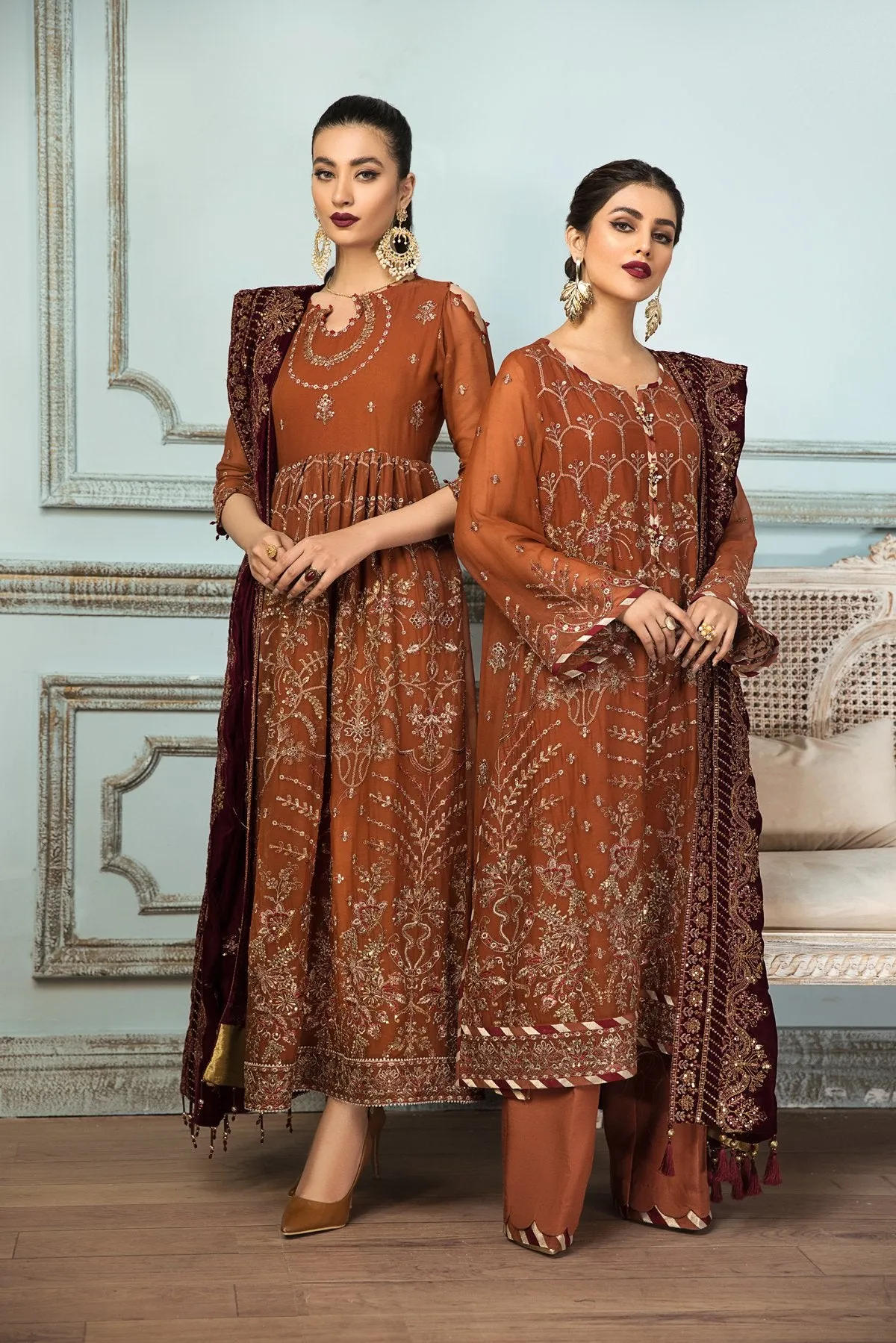 Pakistani Kameez Salwar in Rusty Brown Shade #PF287