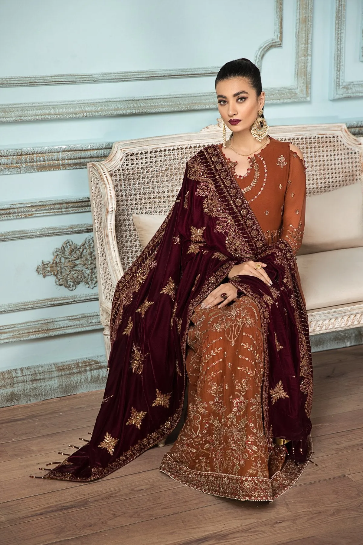 Pakistani Kameez Salwar in Rusty Brown Shade #PF287